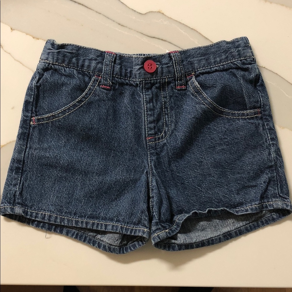 Girls Dark Blue Denim Shorts with Pink Button